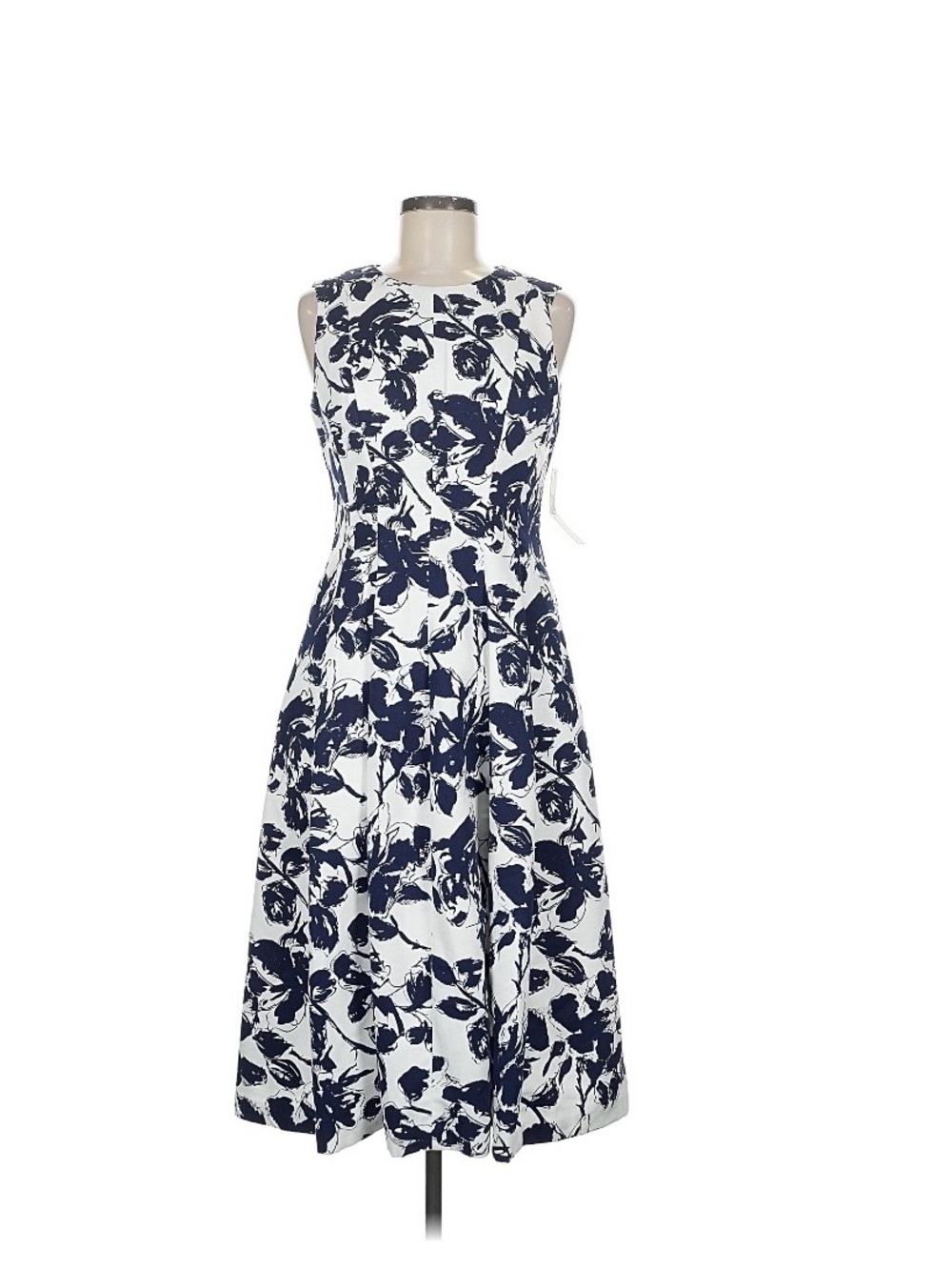 NWT Eliza J Sleeveless White and Navy Floral Midi Dress